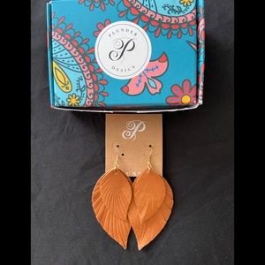 Brown leather feather earrings. 3.75 inches long.